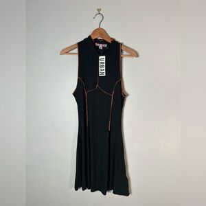 Urban Outfitters Black Ribbed Tank dress with Orange contrast stitching